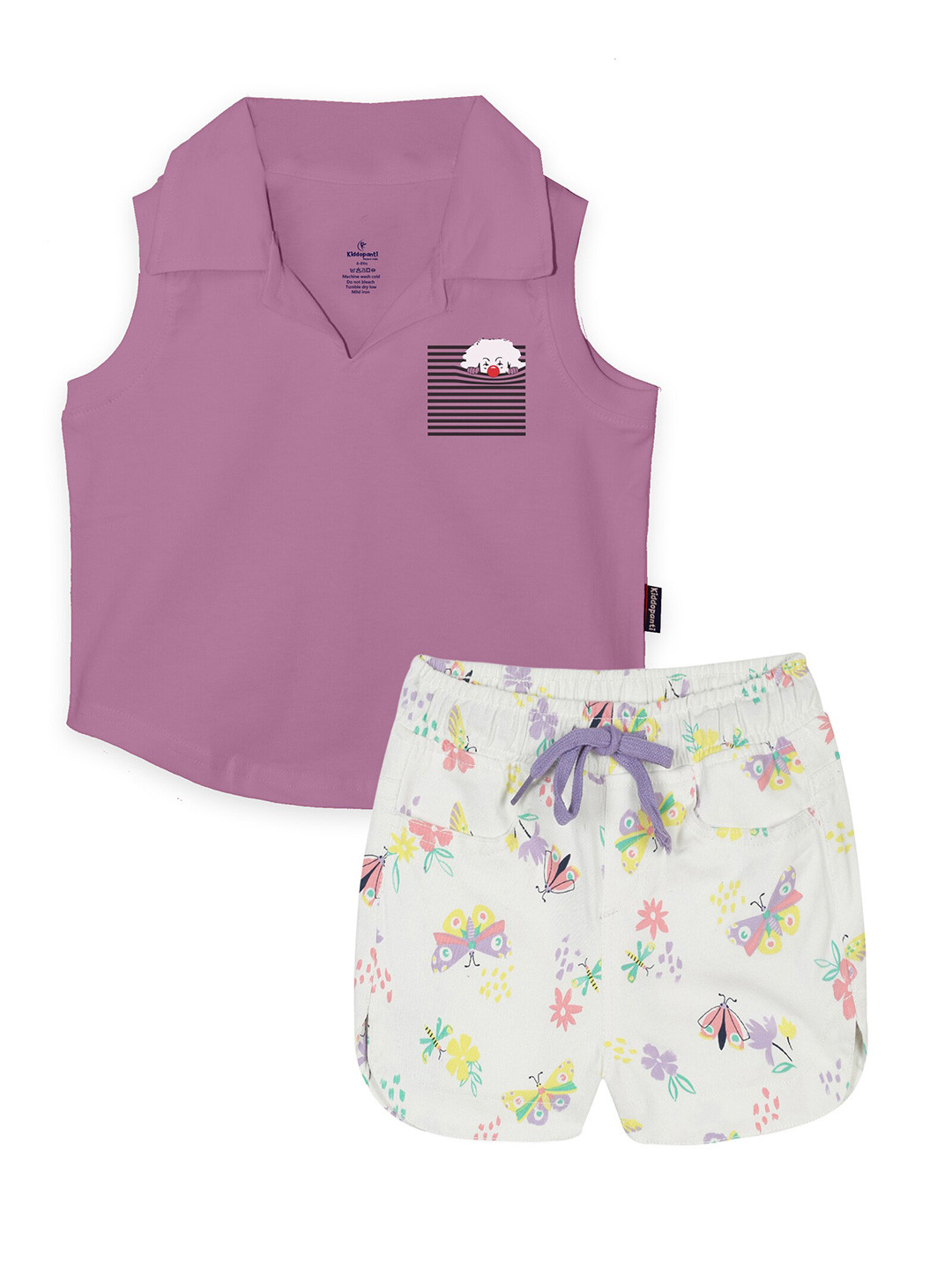 

KiddoPanti Girls Pure Cotton T-shirt With Shorts Set, Lavender