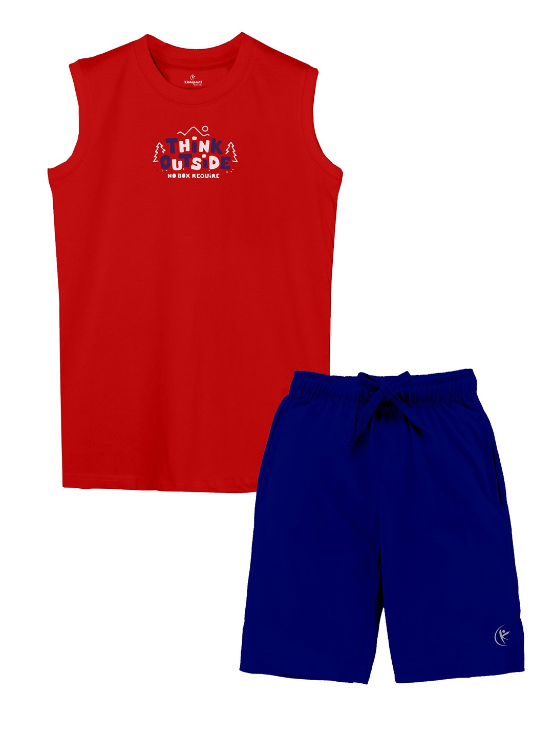 

KiddoPanti Boys Printed Sleeveless Pure Cotton T-shirt With Shorts Set, Red