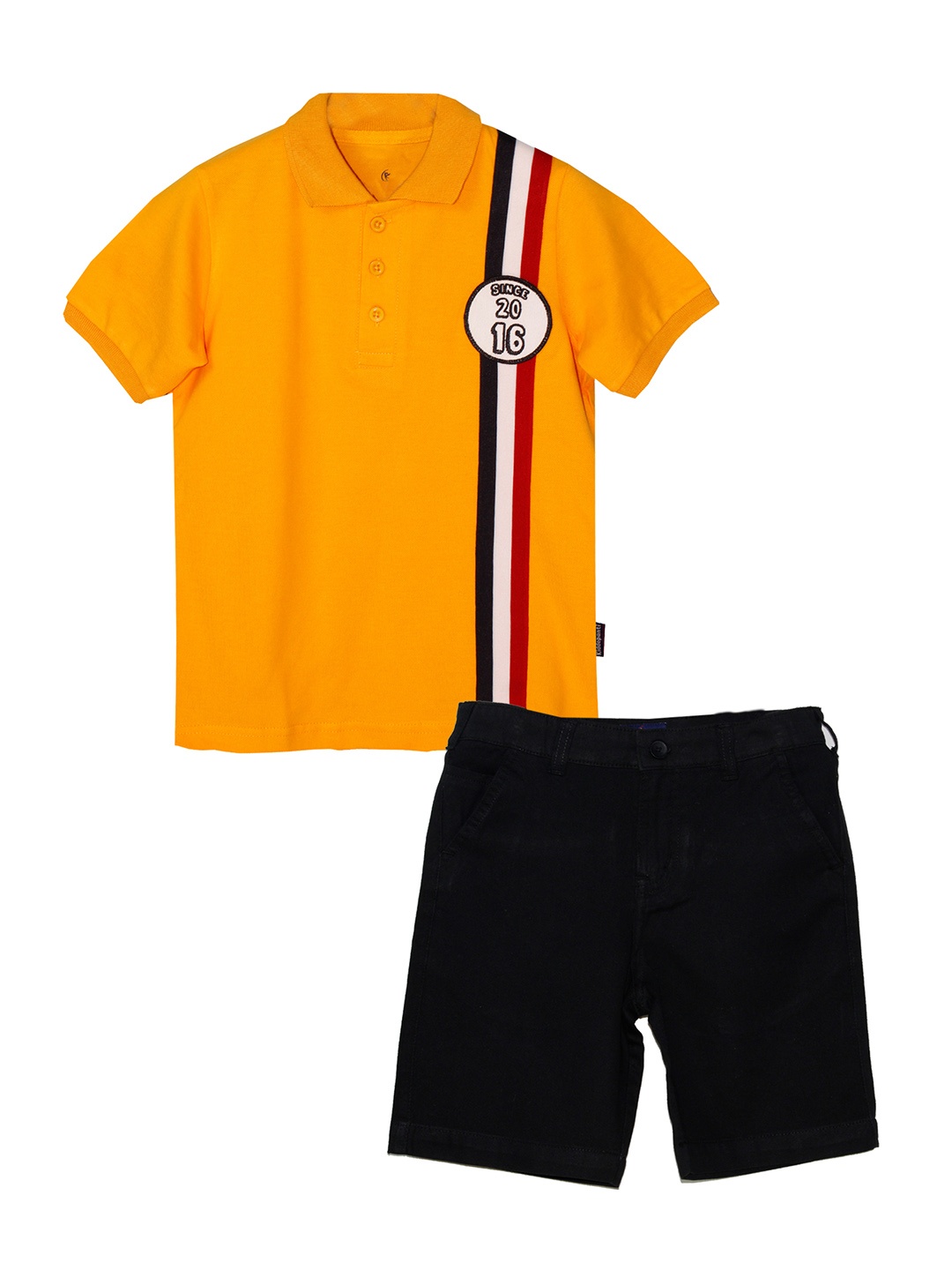 

KiddoPanti Boys Pure Cotton Polo Collar T-shirt with Shorts, Yellow