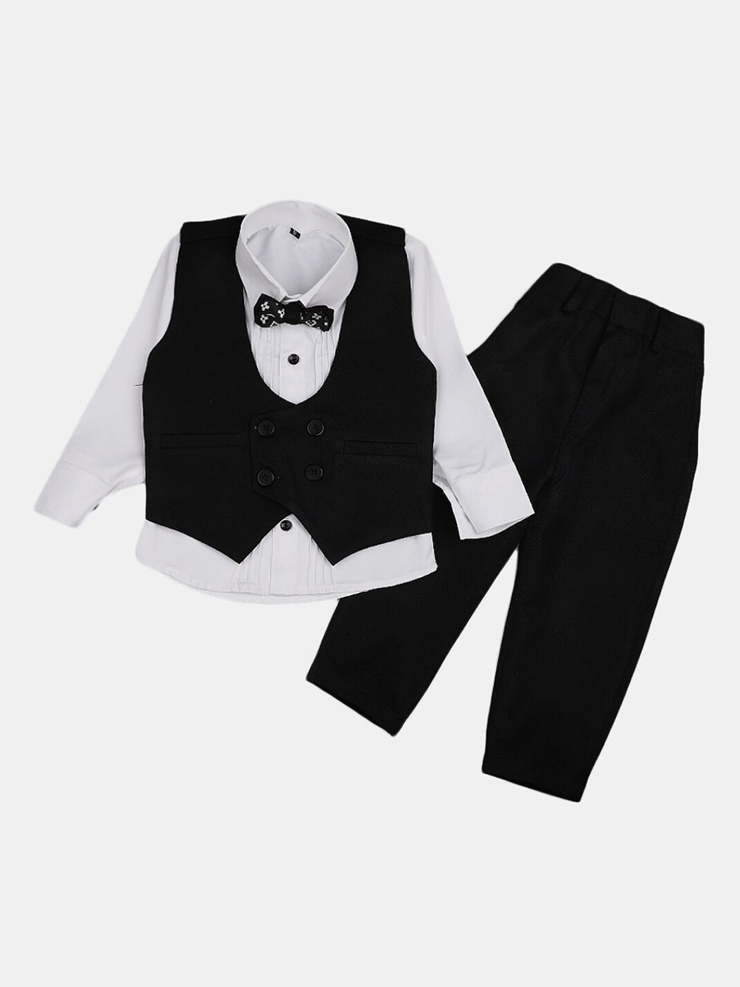 

V-Mart Boys Double-Breasted Three-Piece Suit, Black