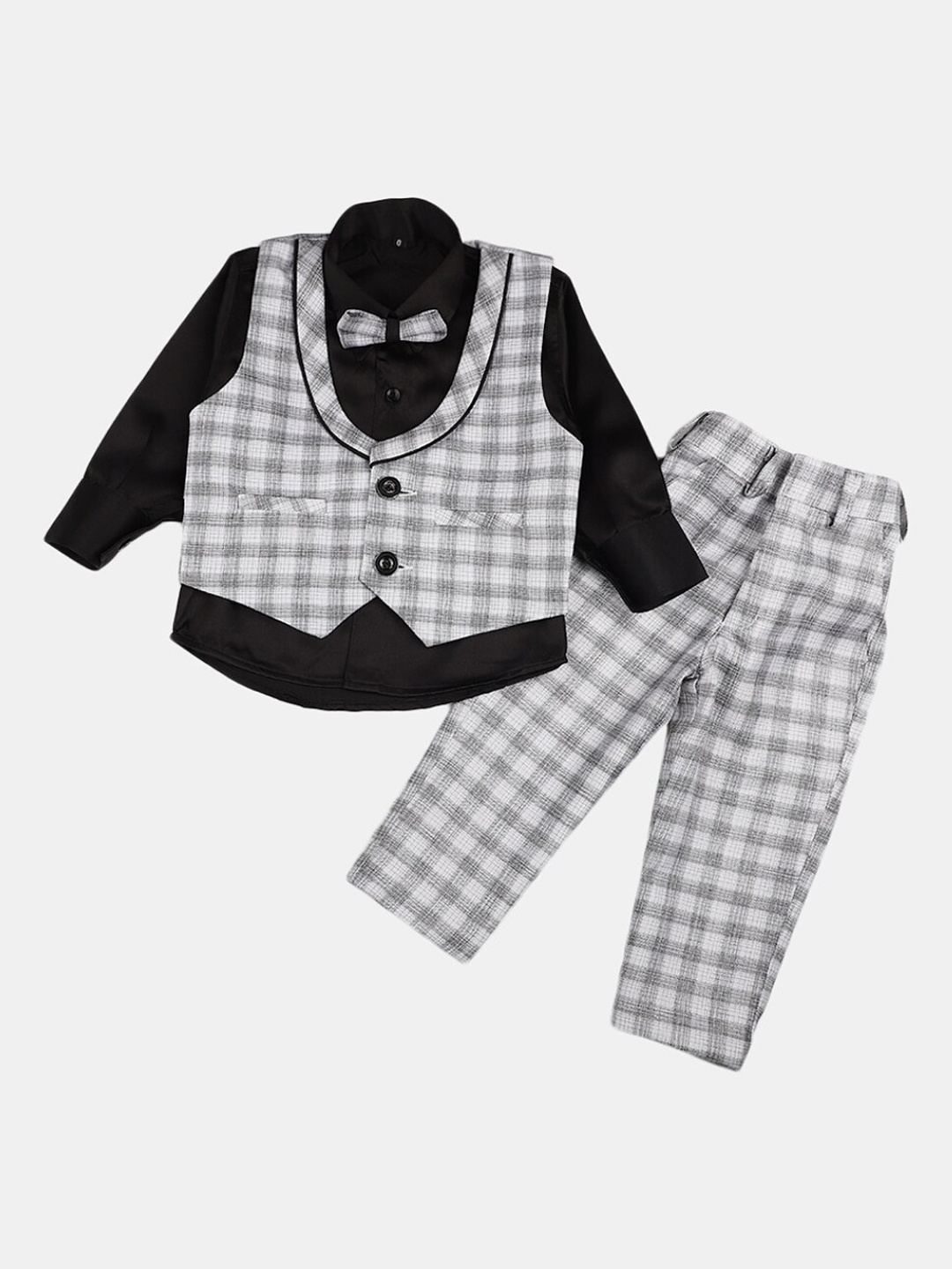 

V-Mart Boys Checked Three-Piece Suit, Grey