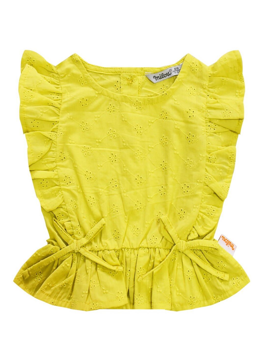 

milou Girls Floral Printed Flutter Sleeve Cotton Top, Lime green