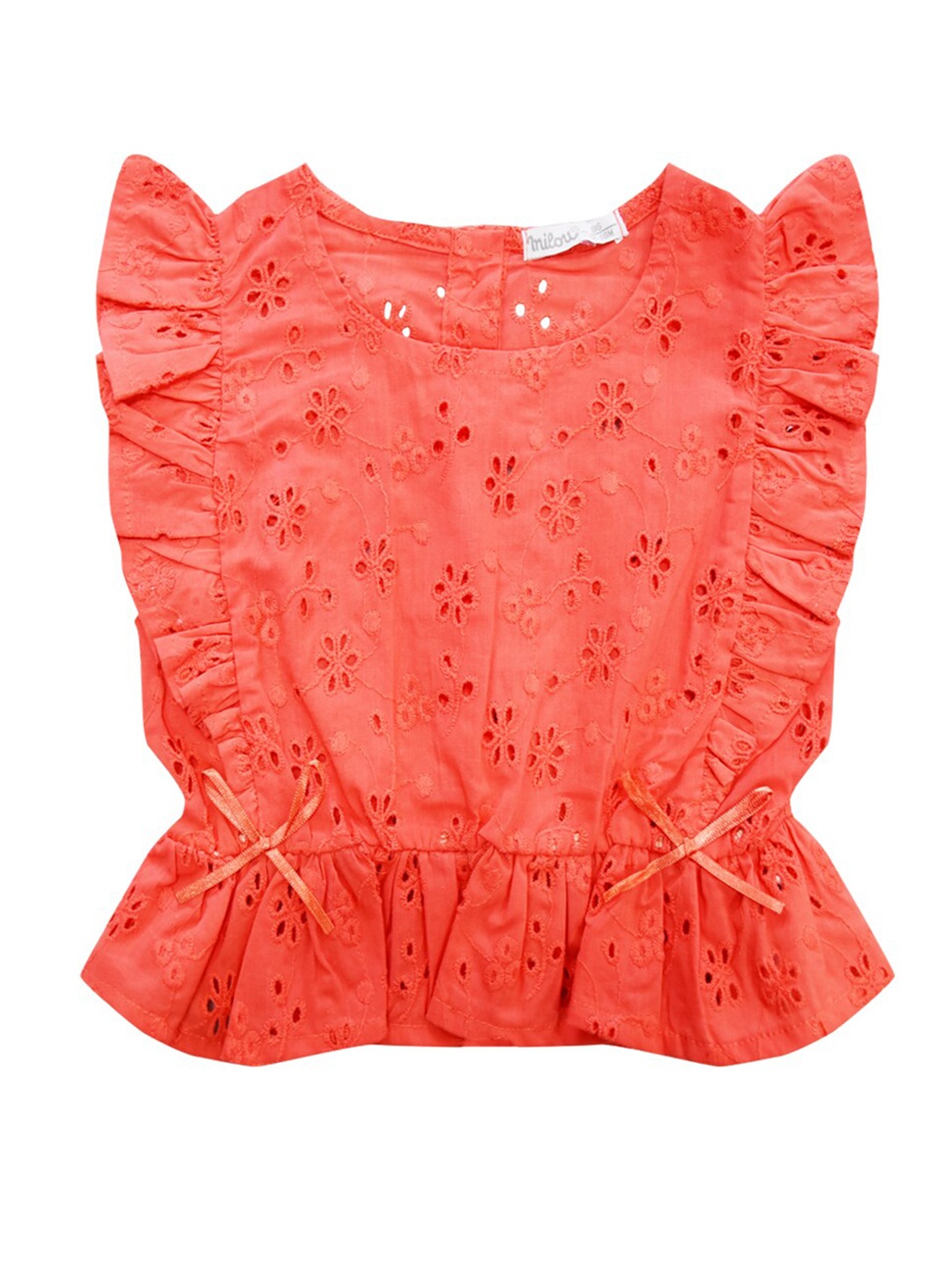 

milou Infant Girls Self Design Cotton Top, Orange