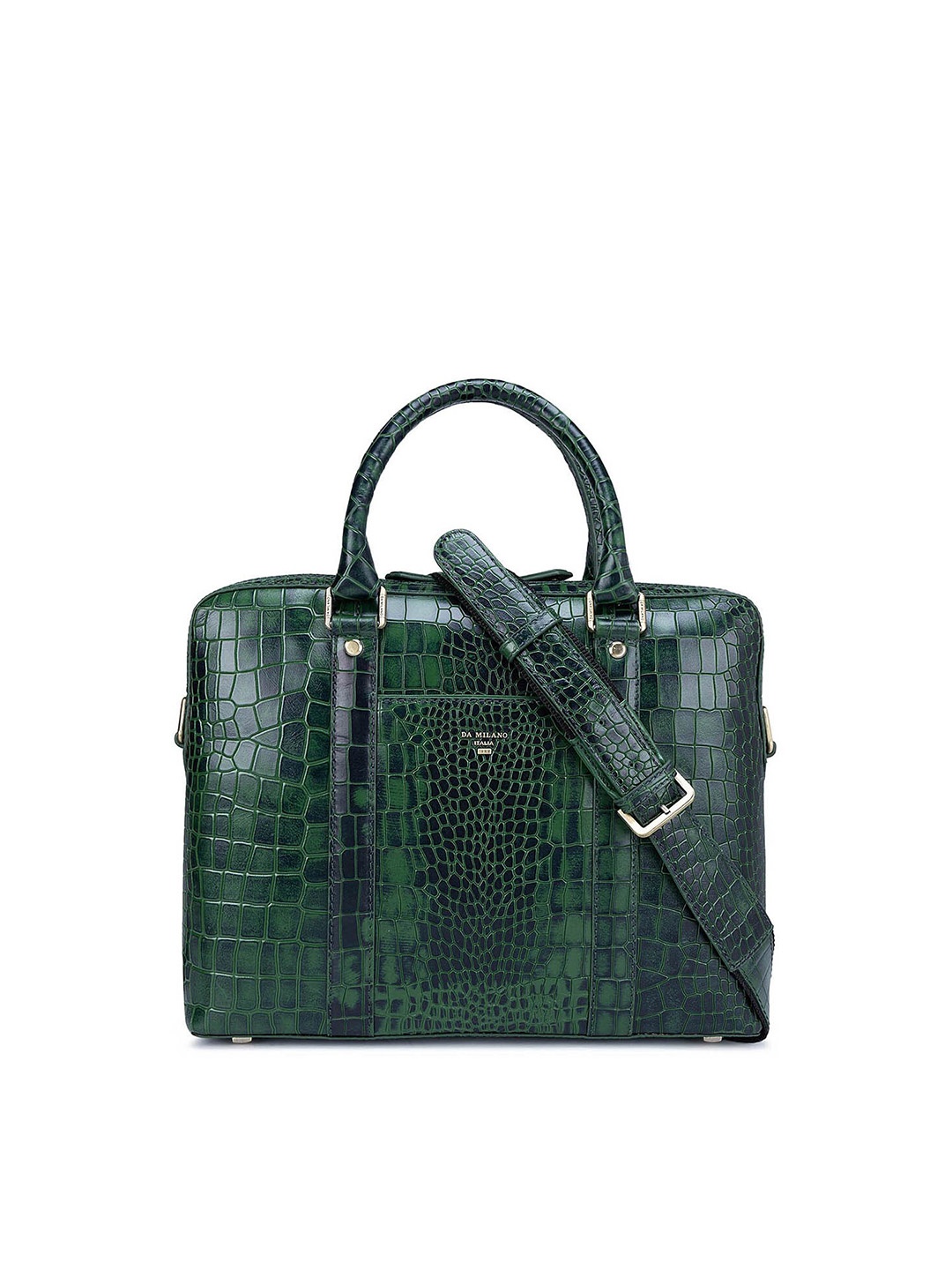 

Da Milano Women Textured Leather Laptop Bag, Green