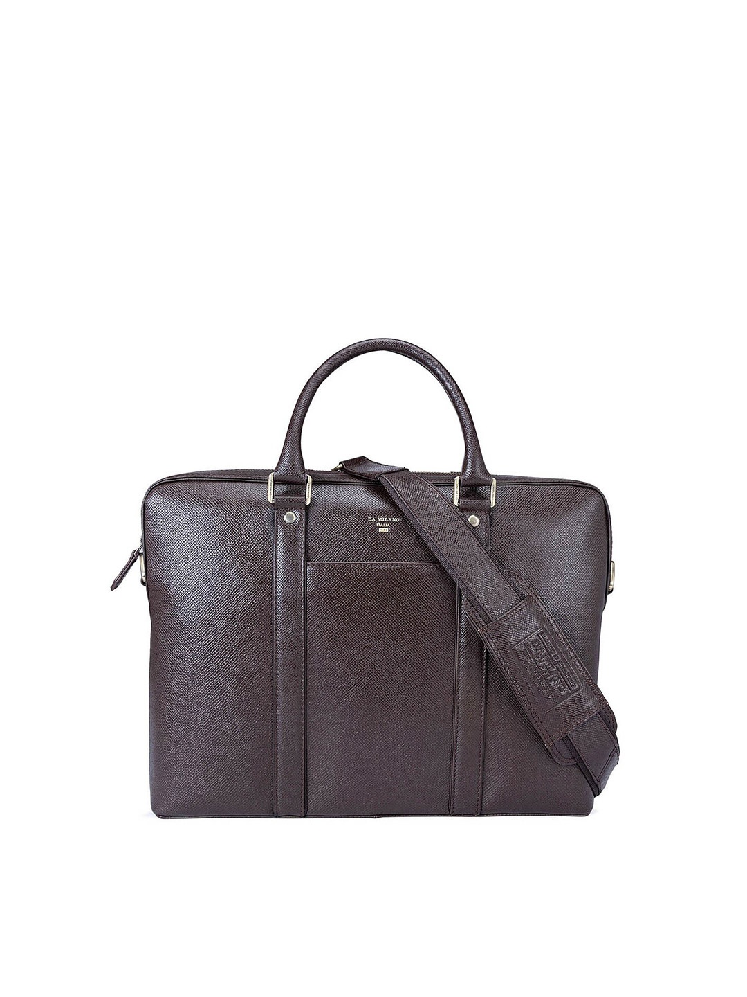 

Da Milano Women Textured Leather Laptop Bag, Brown