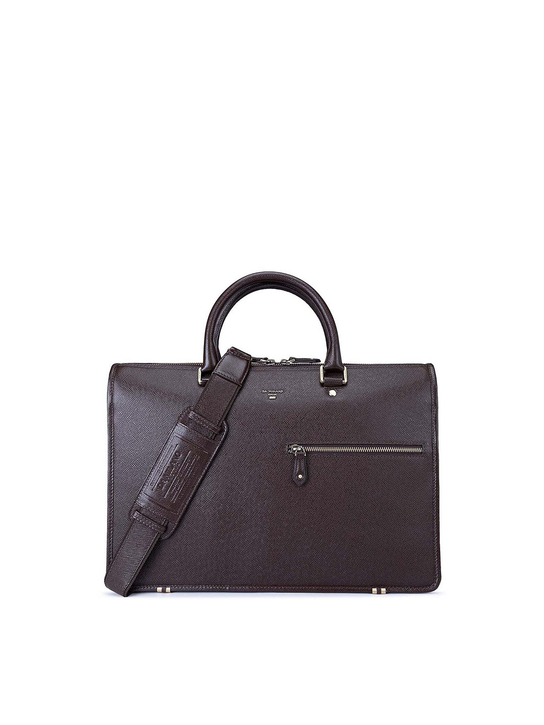 

Da Milano Women Textured Leather Laptop Bag, Brown