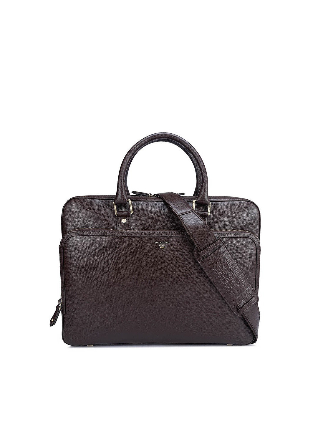 

Da Milano Women Textured Leather Laptop Bag, Brown