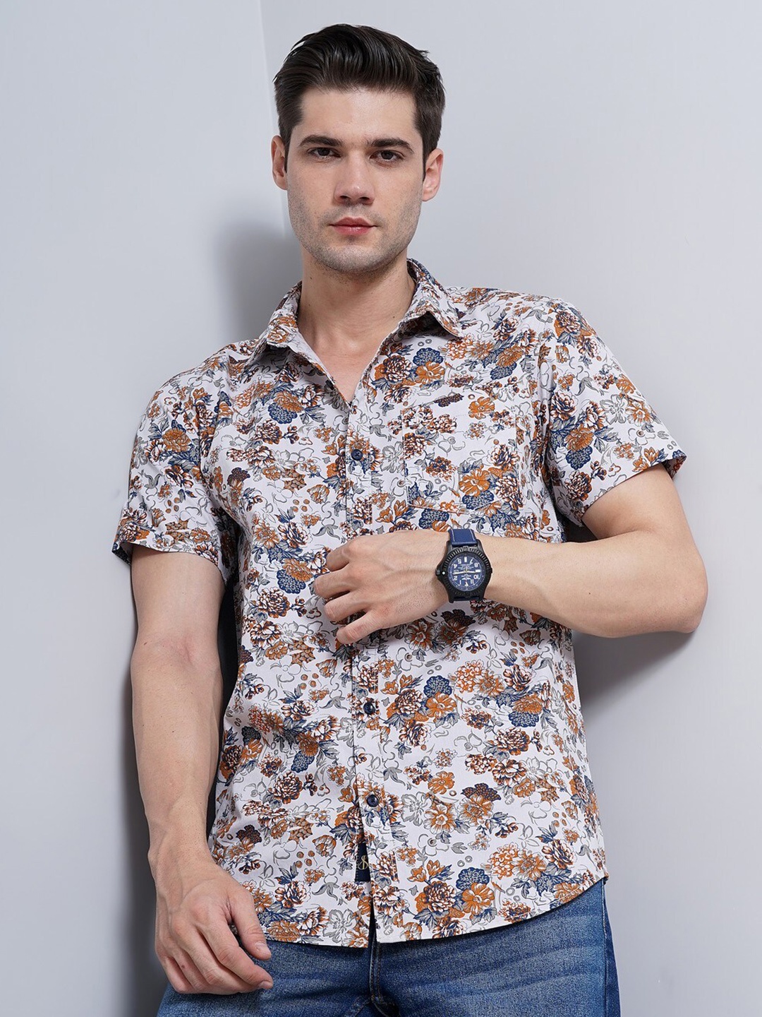 SORATIA Comfort Floral Printed Cotton Casual Shirt, Pink