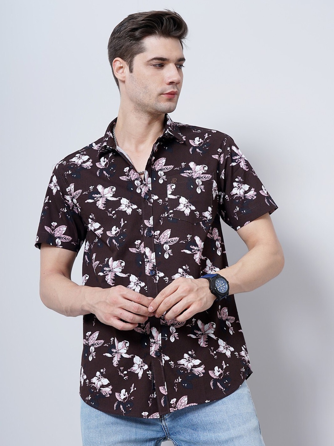 

SORATIA Comfort Floral Printed Cotton Casual Shirt, Burgundy