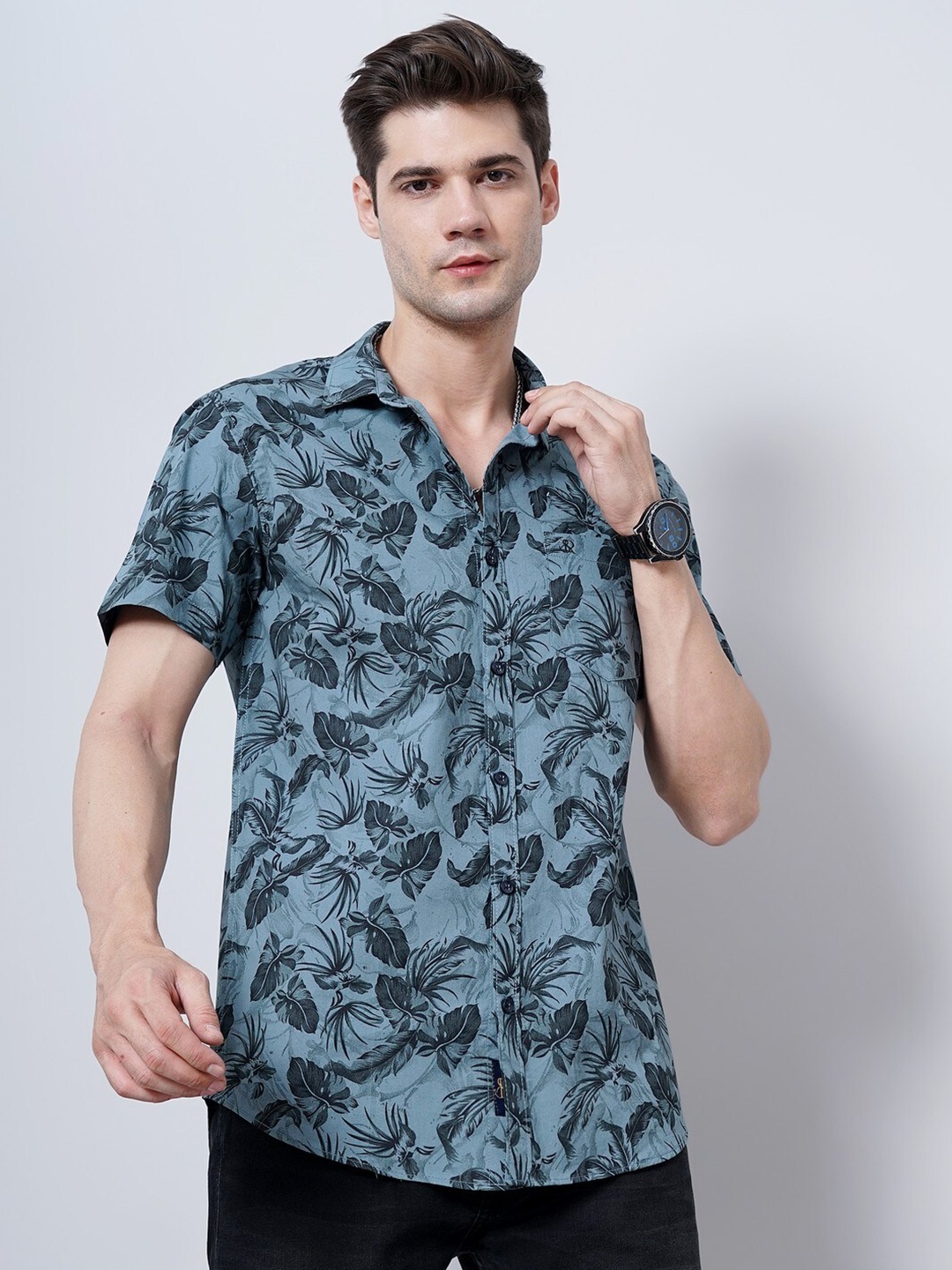 

SORATIA Comfort Floral Printed Cotton Casual Shirt, Teal