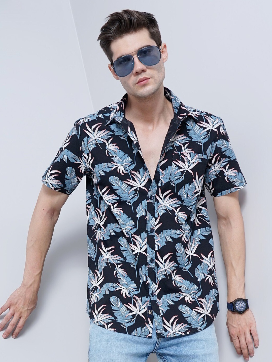 

SORATIA Floral Printed Comfort Fit Cotton Casual Shirt, Black
