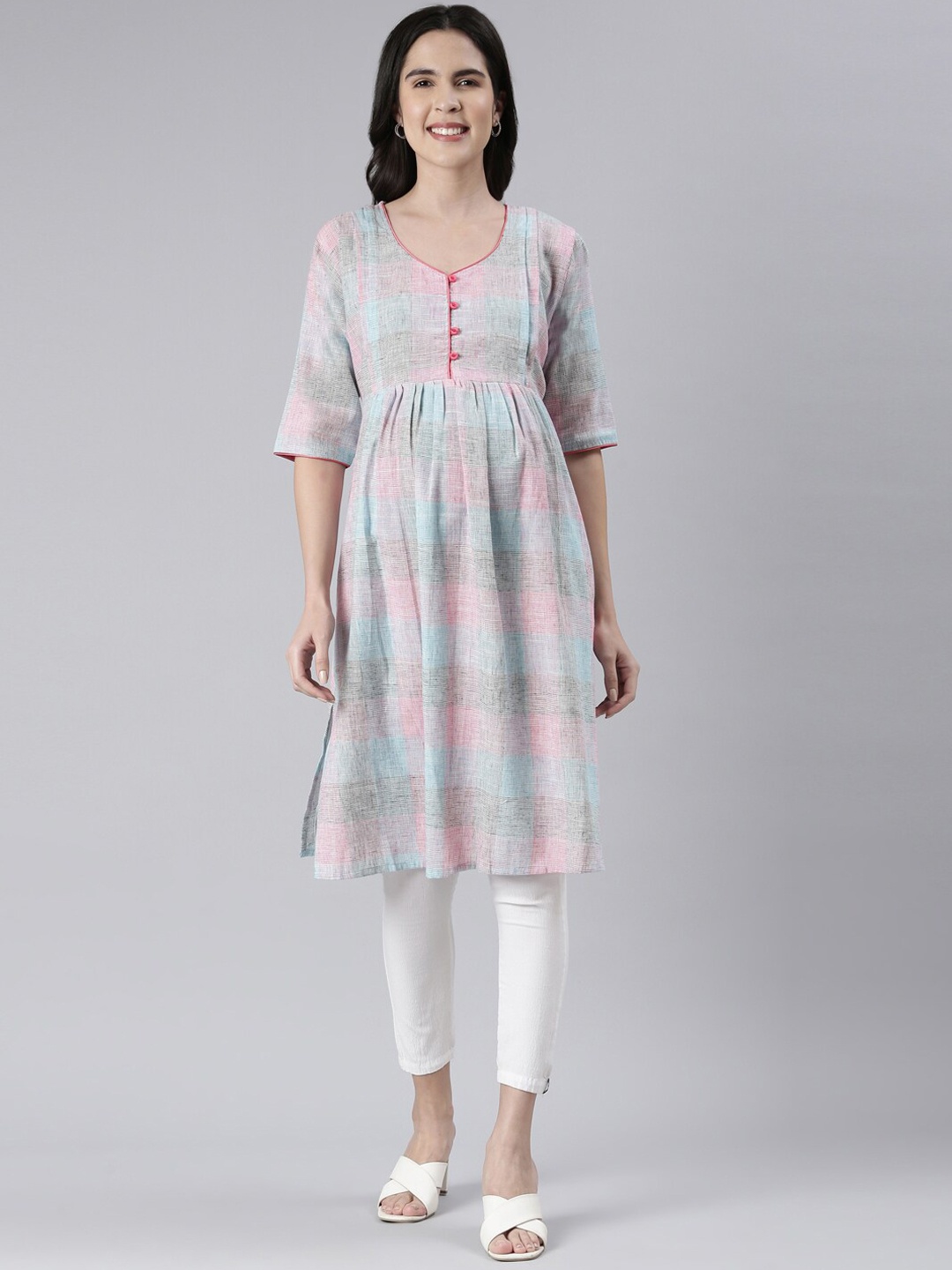 

GOLDSTROMS Striped Printed Maternity Kurta, Blue