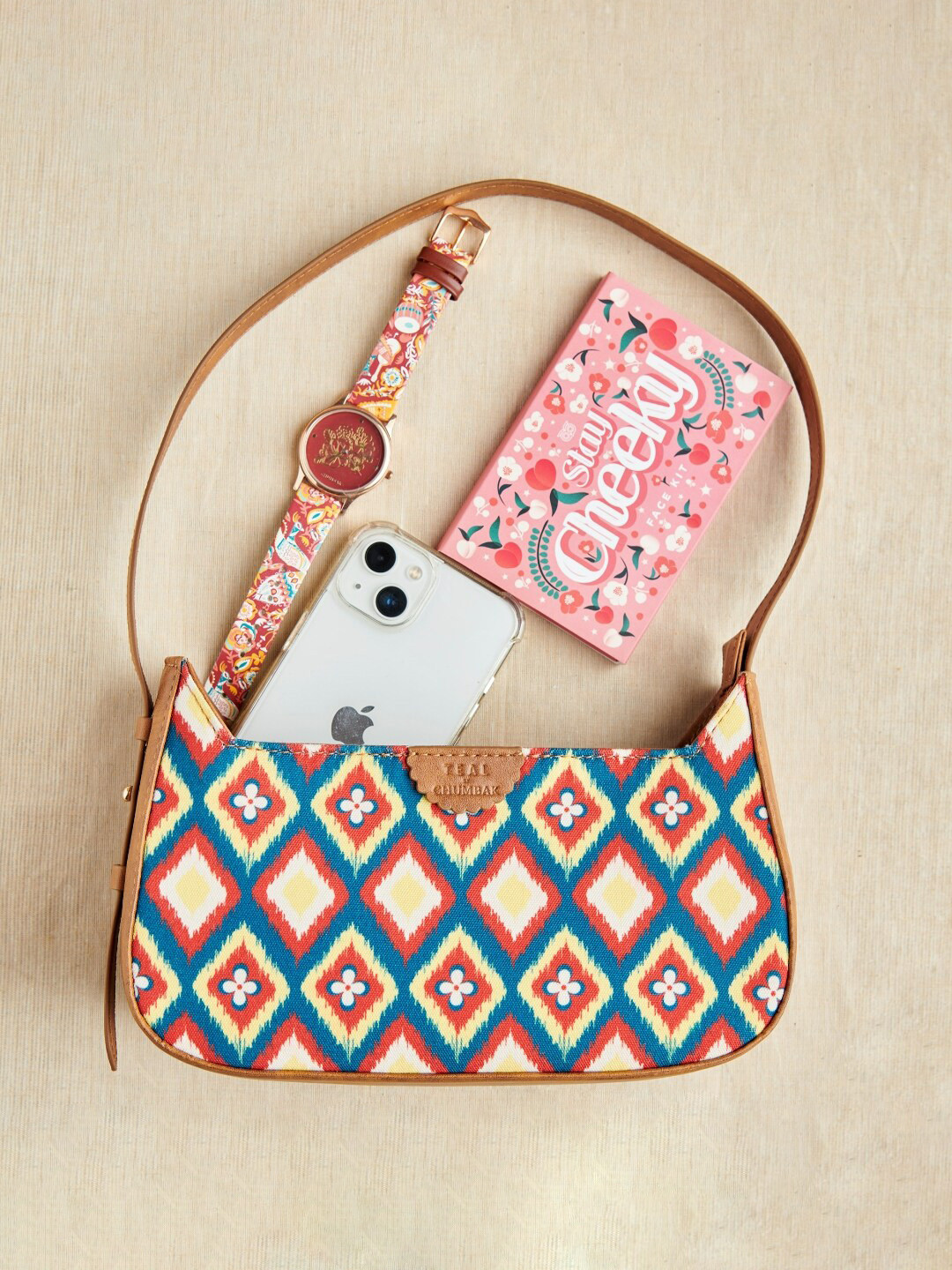 

TEAL BY CHUMBAK Geometric Printed Structured Handheld Bag, Blue