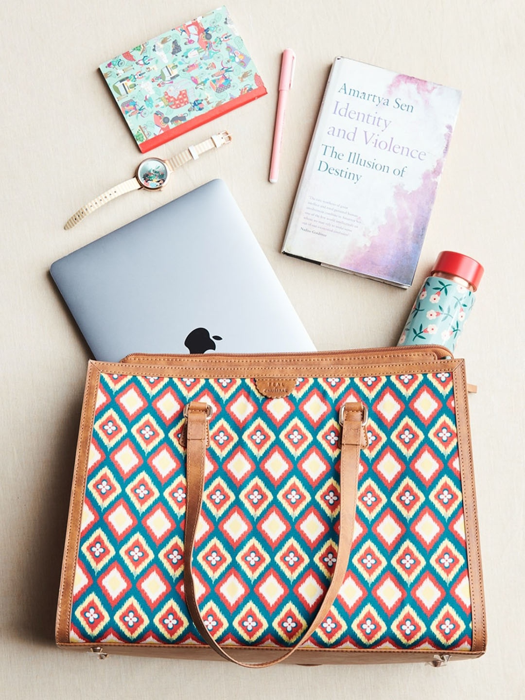 

TEAL BY CHUMBAK Geometric Printed Oversized Shopper Shoulder Bag, Blue