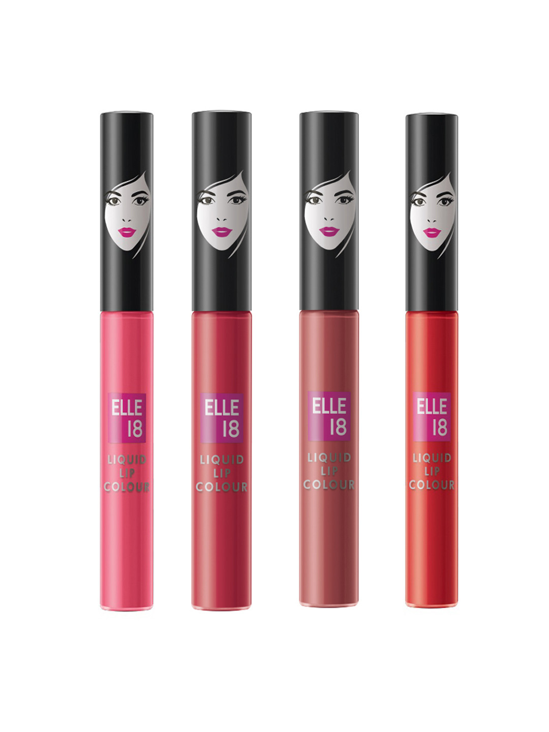 

ELLE 18 Set of 4 One Stroke Matte Long-Lasting Liquid Lip Color - 5.6ml each, Pink
