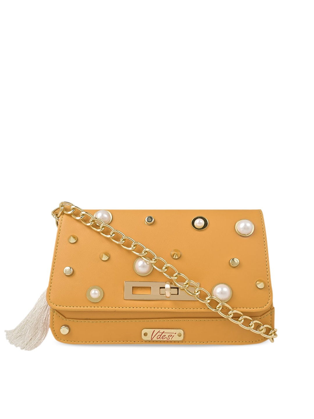 

Vdesi Embellished Structured Sling Bag With Tasselled, Yellow