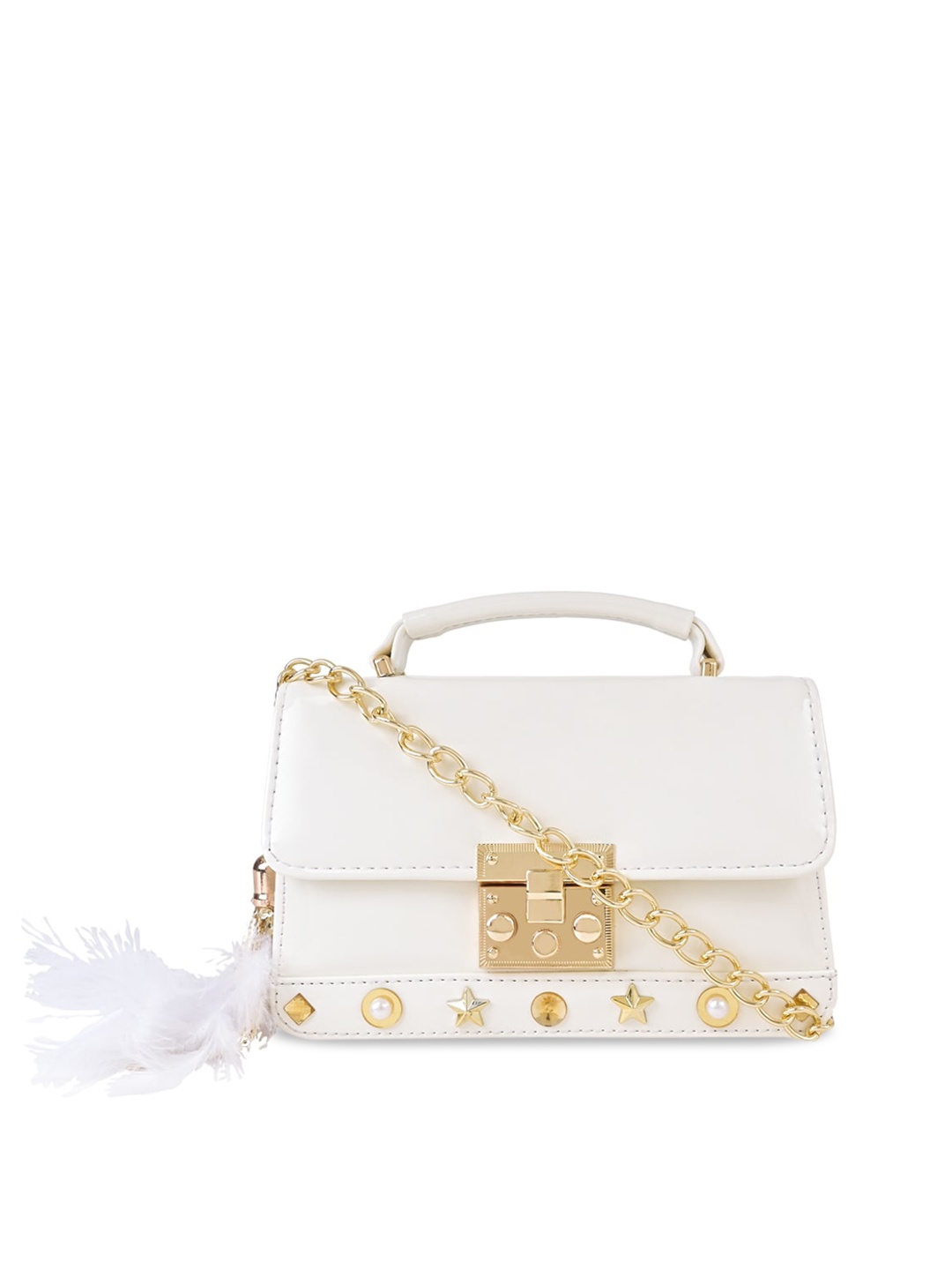 

Vdesi Embellished Structured Sling Bag, White