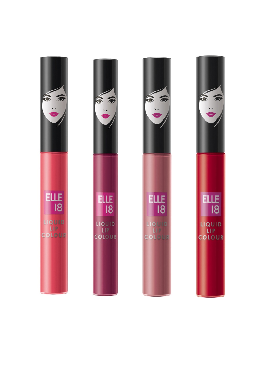 ELLE 18 Set of 4 One Stroke Matte Long-Lasting Liquid Lip Color - 5.6ml each, Red