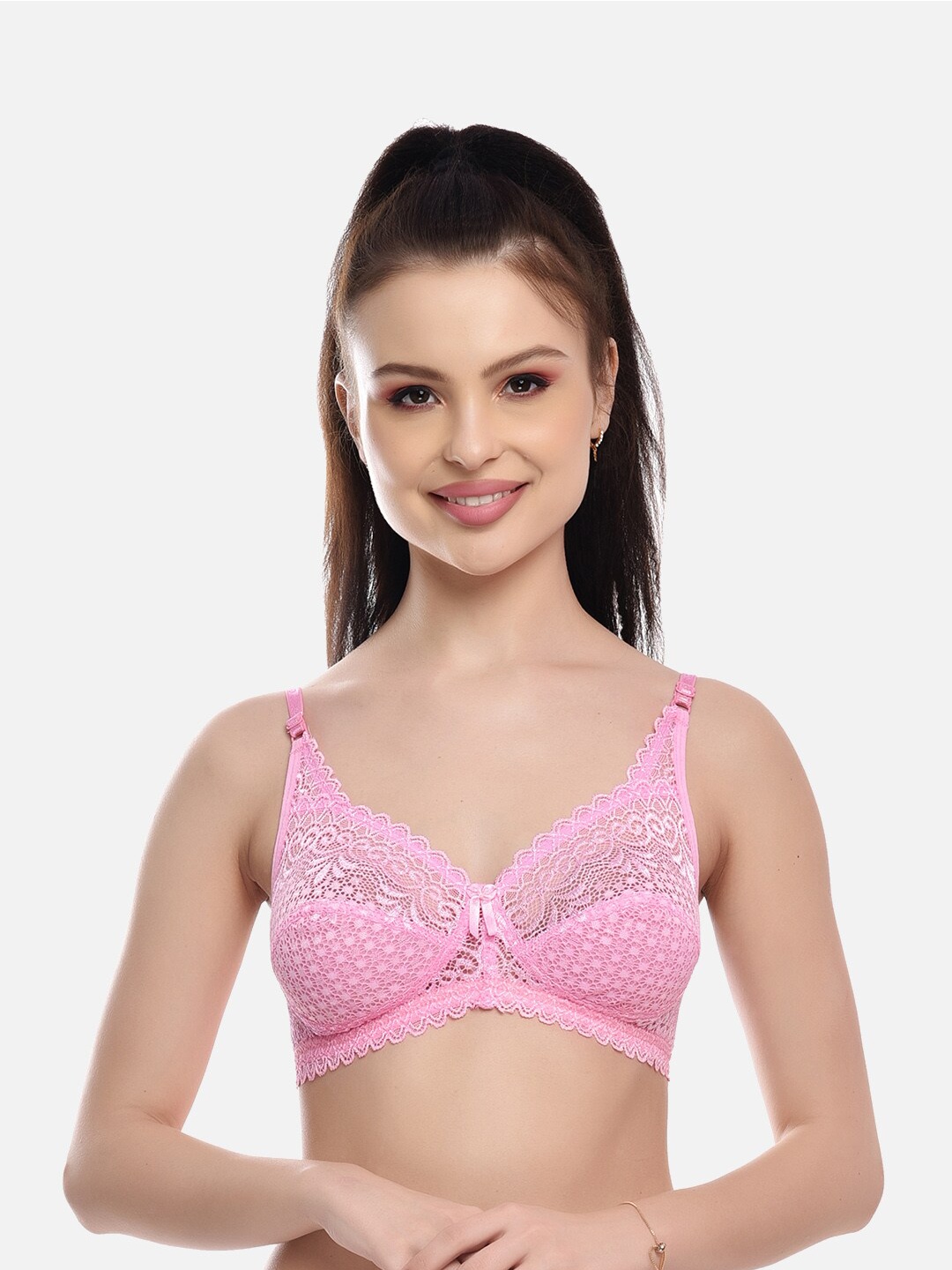 

FIMS Self Design Non-Padded All Day Comfort Rapid-Dry Bralette Bra, Pink