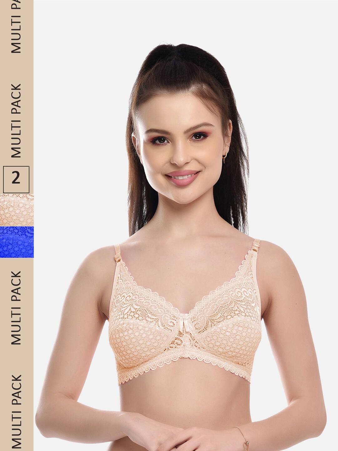 

FIMS Pack Of 2 Self Design Non-Padded All Day Comfort Rapid-Dry Bralette Bra, Beige