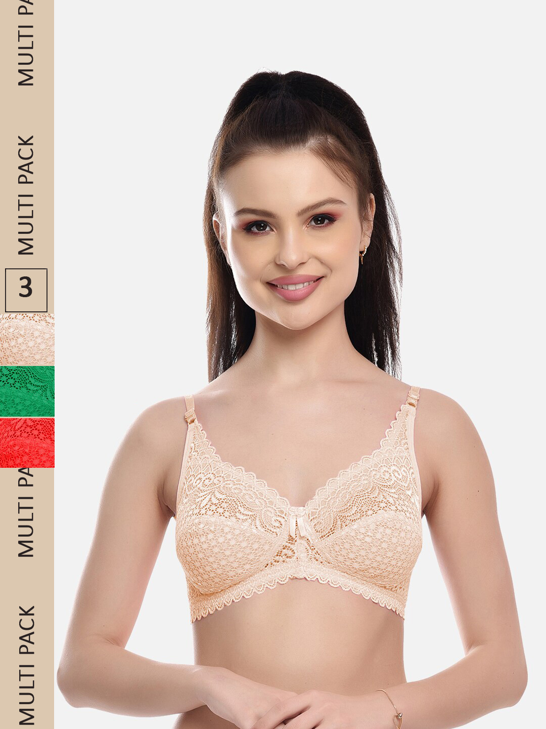 

FIMS Pack Of 3 Self Design Non-Padded All Day Comfort Rapid-Dry Bralette Bra, Beige