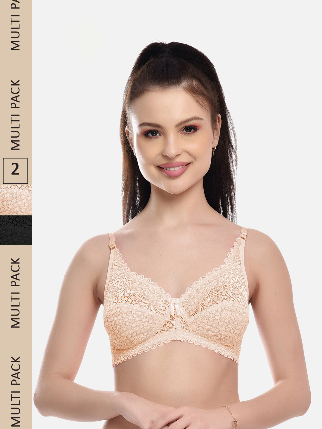 

FIMS Pack Of 2 Self Design Non-Padded All Day Comfort Rapid-Dry Bralette Bra, Beige