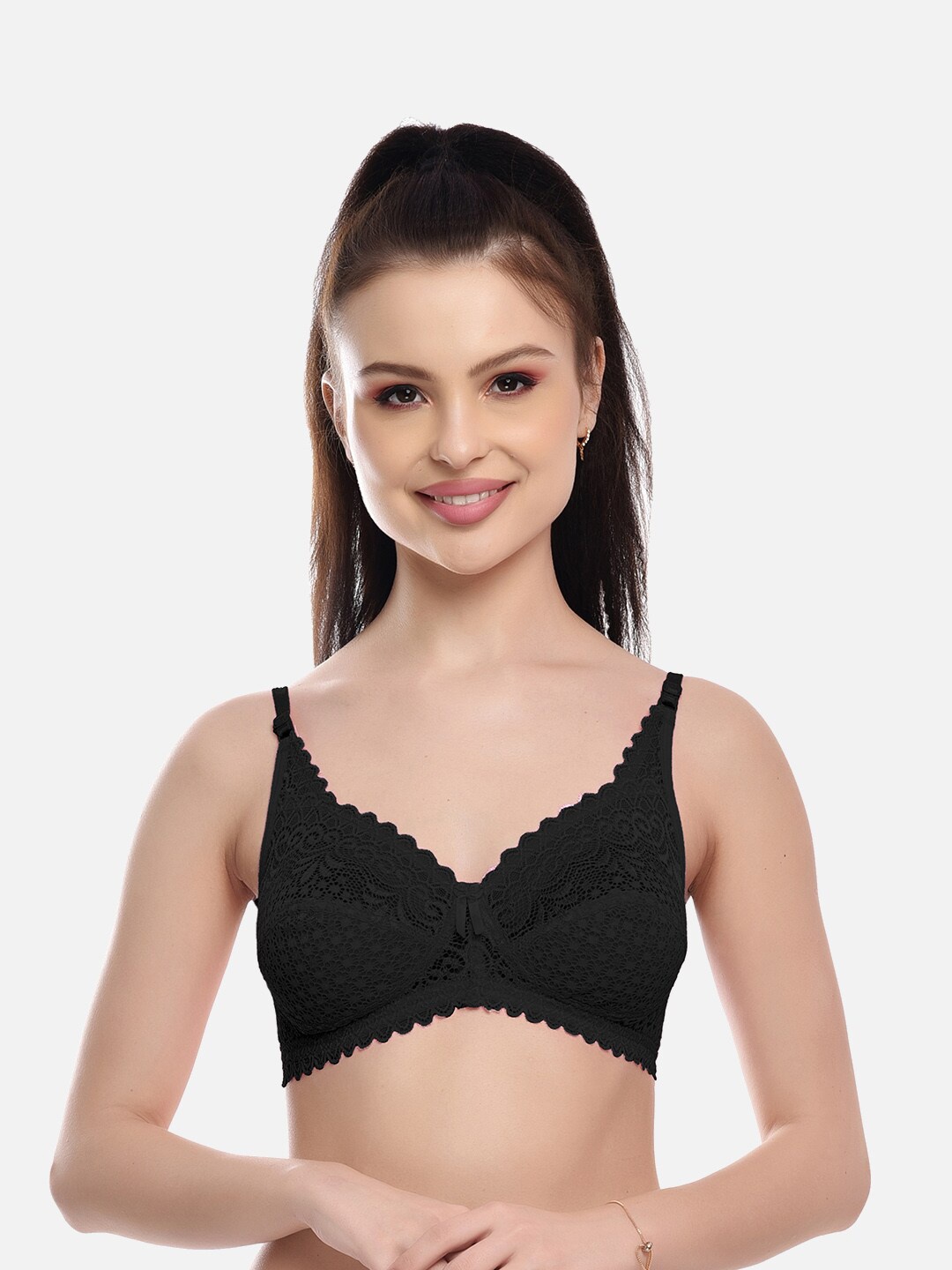 

FIMS Self Design Non-Padded All Day Comfort Rapid-Dry Bralette Bra, Black