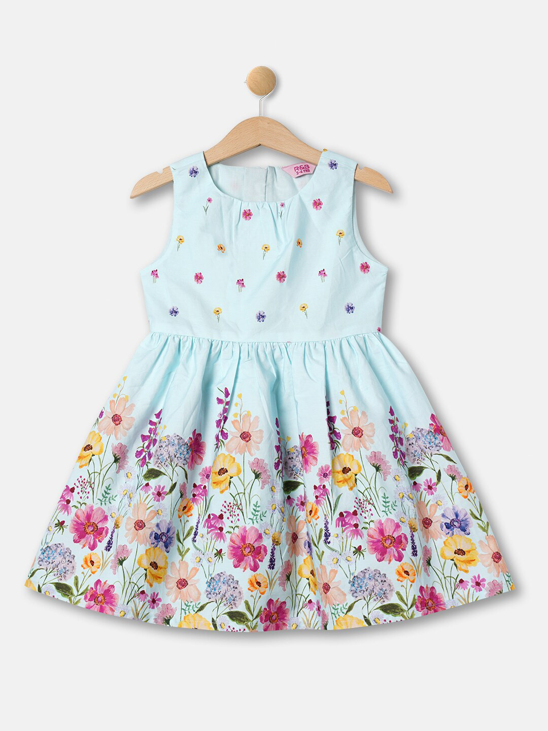 

R&B Girls Floral Print Fit & Flare Dress, Blue