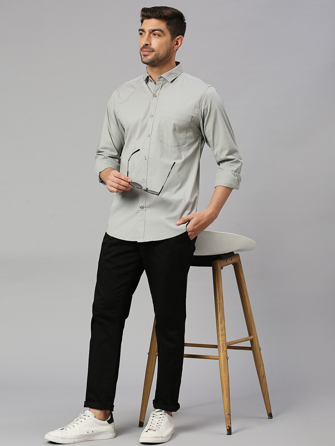 

Mast & Harbour Grey Classic Slim Fit Opaque Casual Shirt