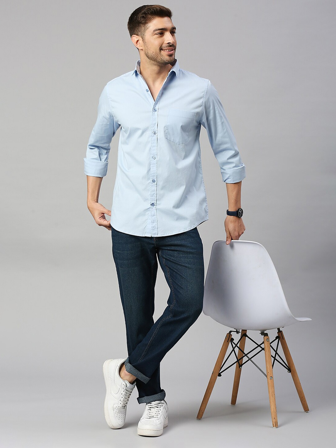 

Mast & Harbour Blue Classic Slim Fit Opaque Casual Shirt