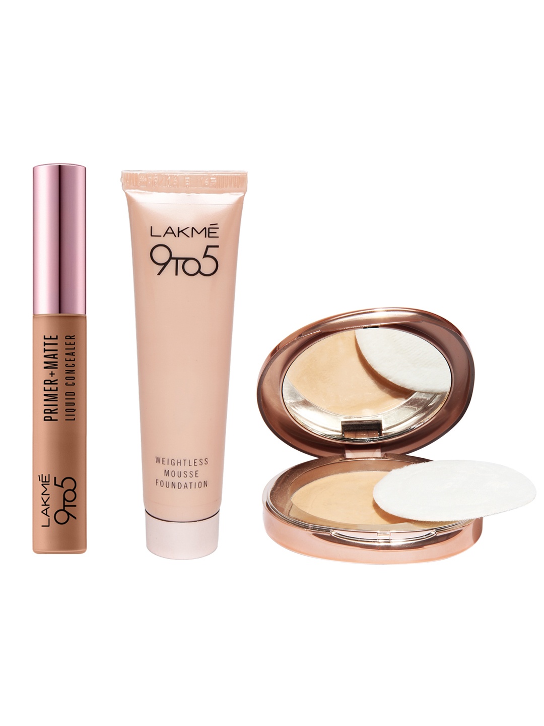 

Lakme 9to5 Makeup Set - Concealer + Mousse Foundation + Compact, Beige