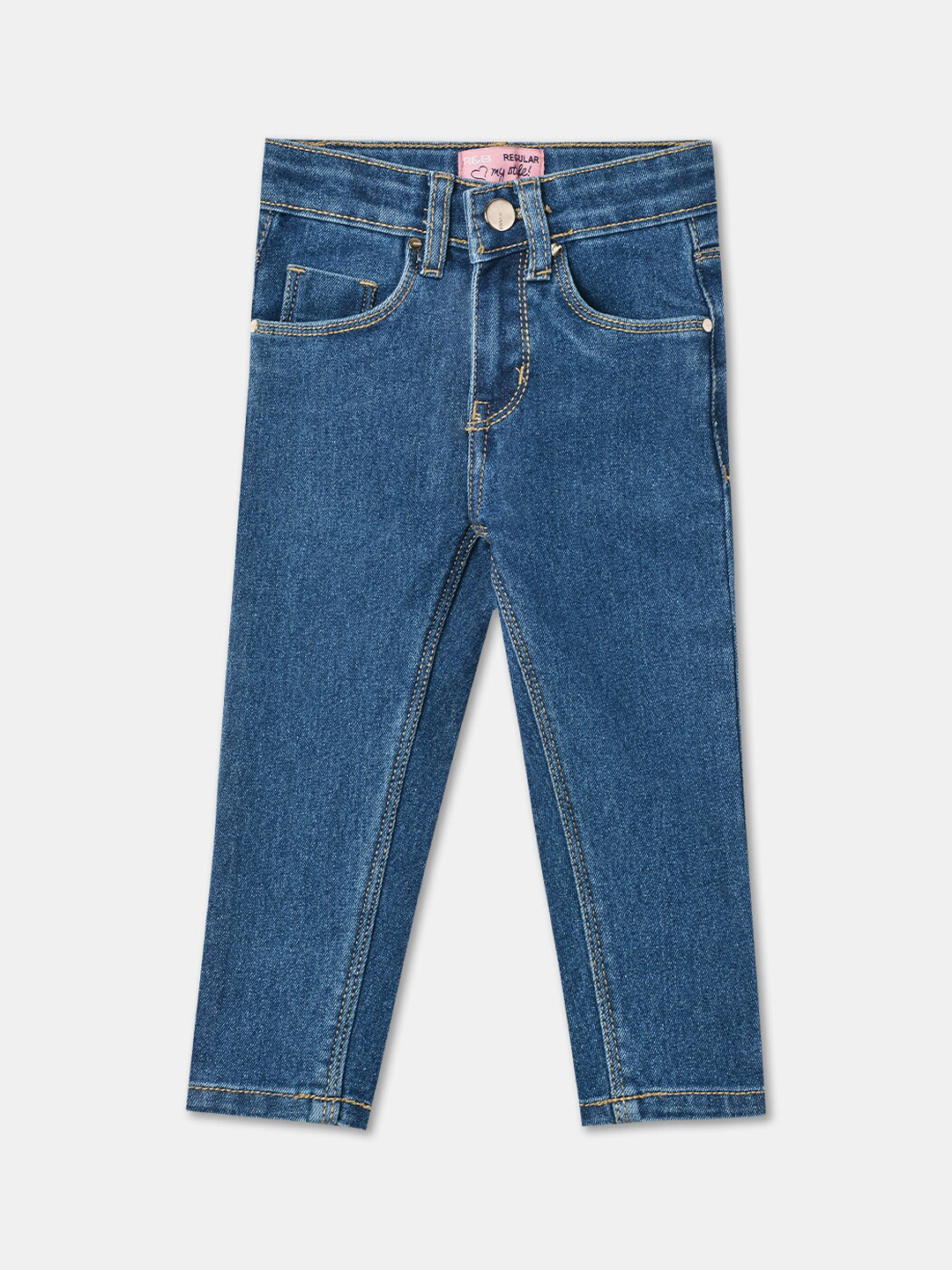 

R&B Girls Mid-Rise Cropped Cotton Jeans, Blue