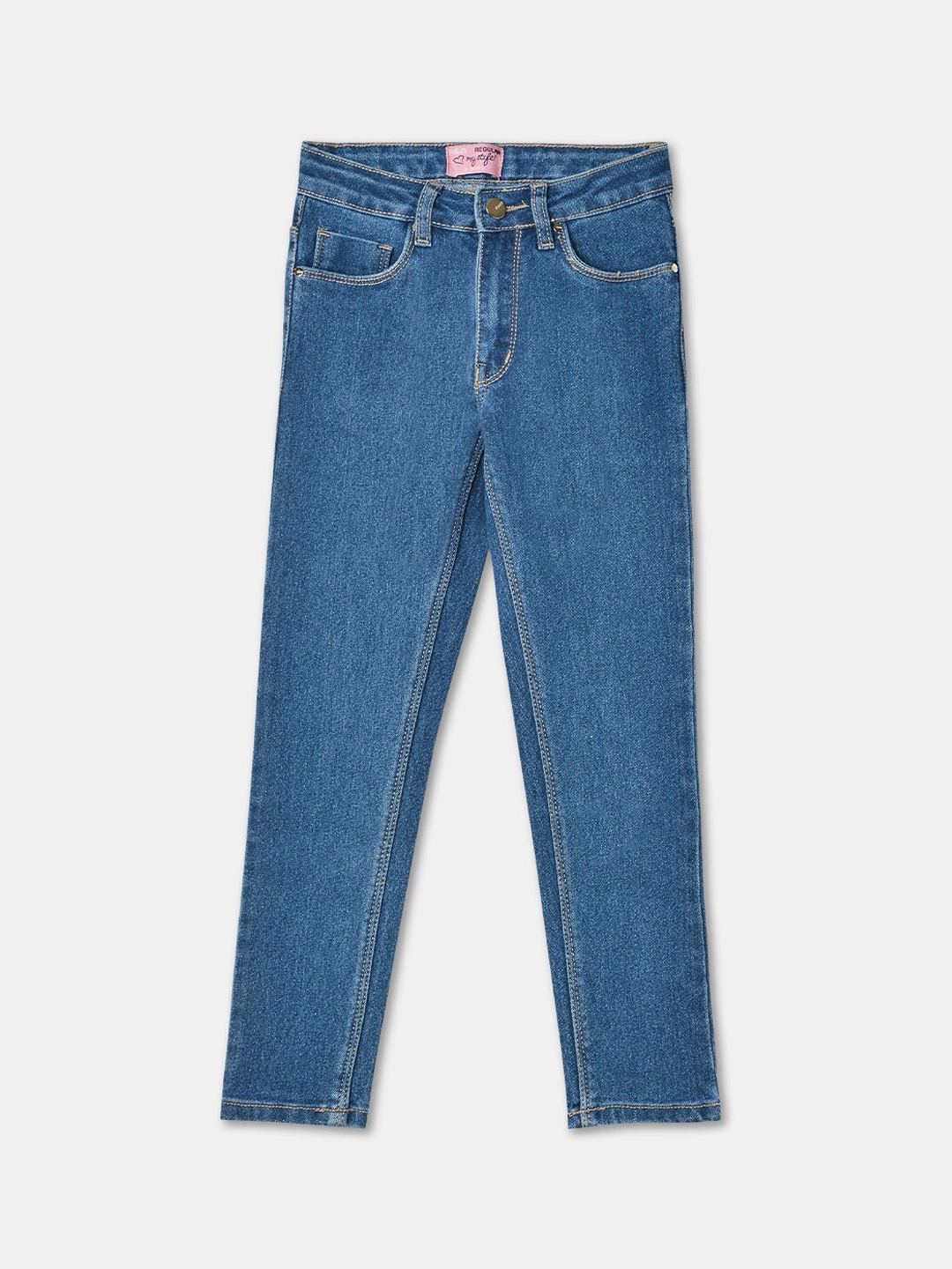 

R&B Girls Mid-Rise Light Fade Cropped Cotton Jeans, Blue