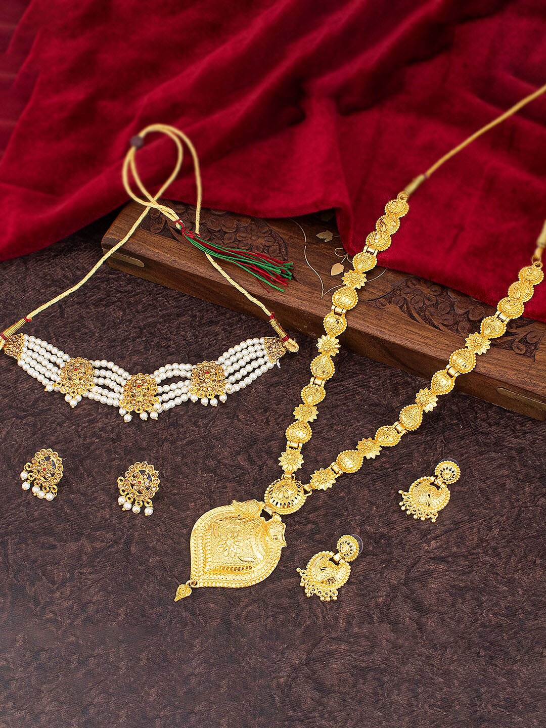 

Sukkhi Set Of 2 Gold-Plated Stone-Studded Necklace & Earrings
