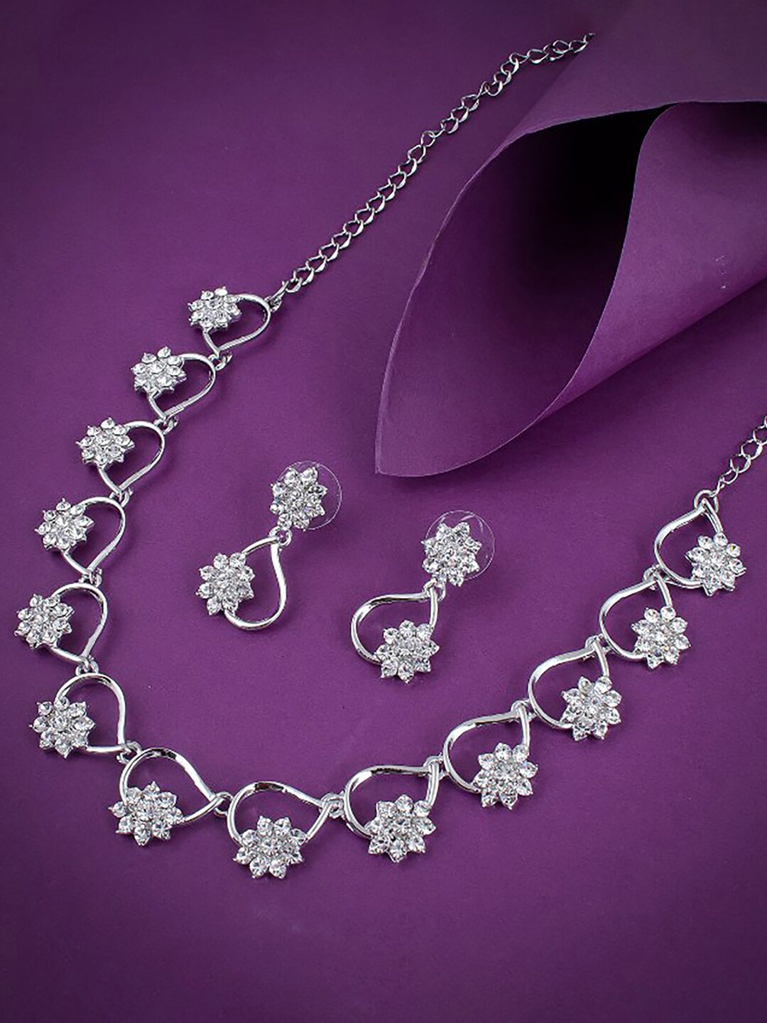 

Sukkhi Rhodium-Plated Stone-Studded Jewellery Set, Silver