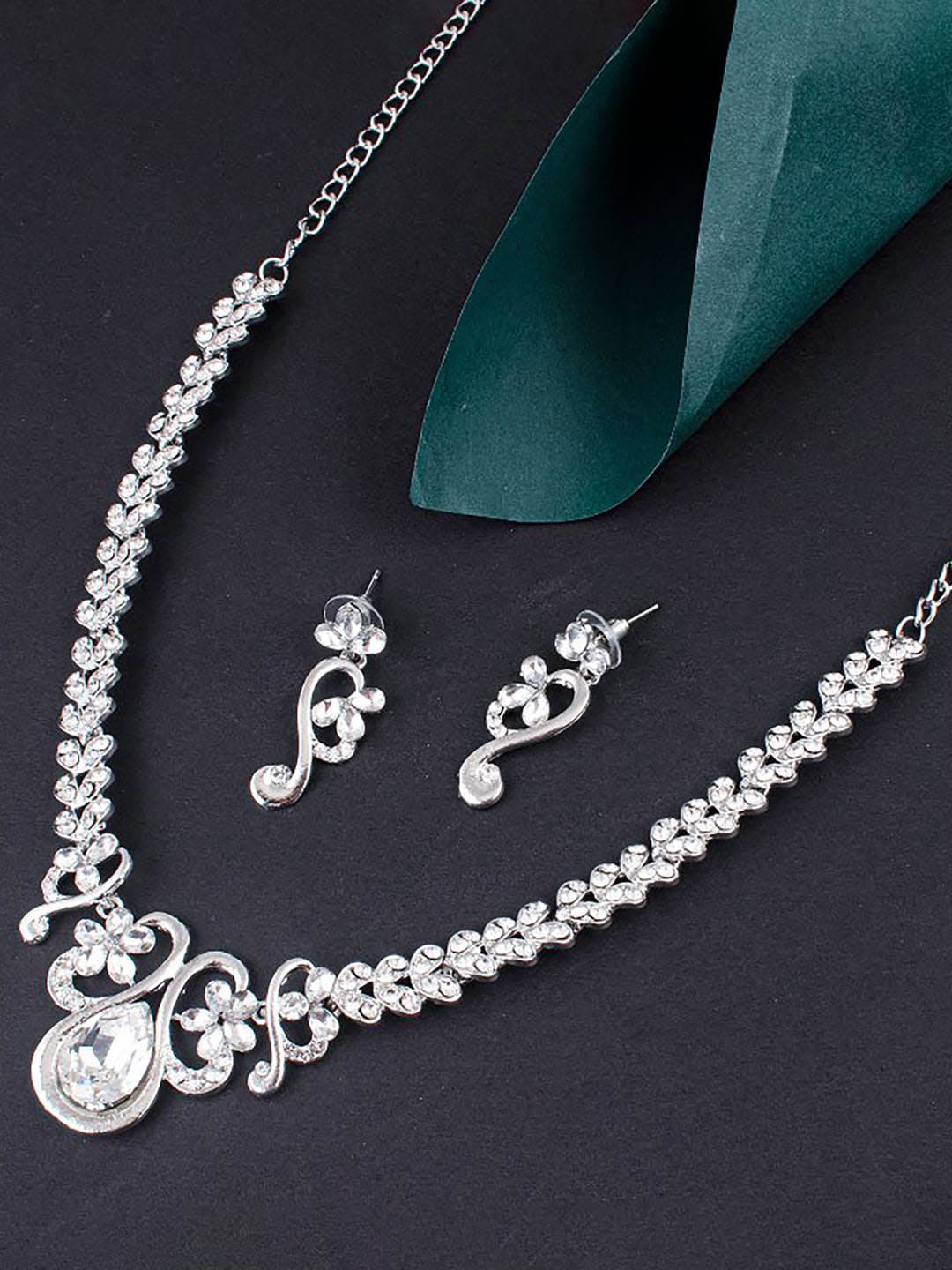 

Sukkhi Rhodium-Plated Stone-Studded Necklace and Earrings Jewellery Set, Silver