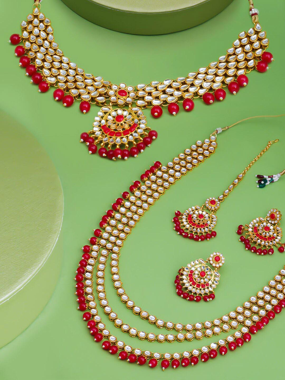

Sukkhi Set Of 2 Gold-Plated Kundan-Studded and Beaded Jewellery Set