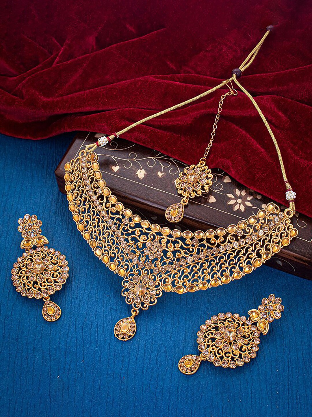 

Sukkhi Gold-Plated CZ Studded & Beaded Jewellery Set