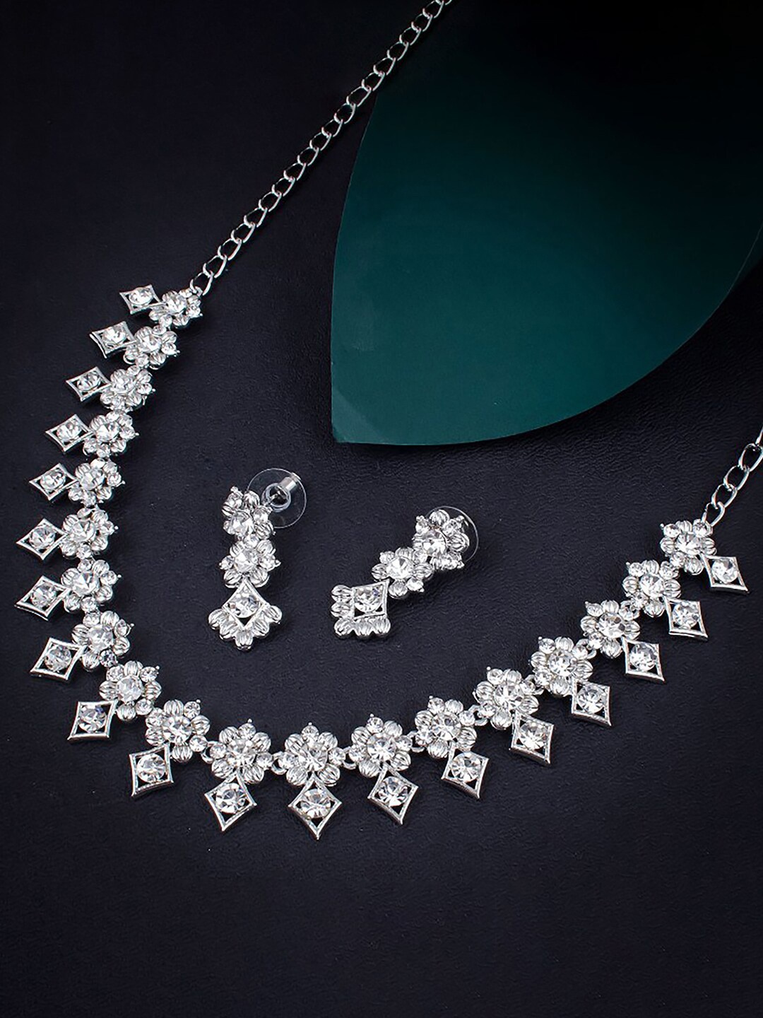 

Sukkhi Rhodium-Plated Stone Studded Necklace & Earrings Set, Silver
