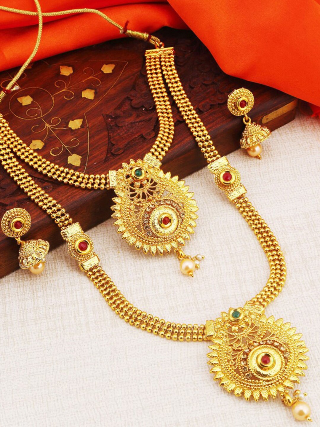 

Sukkhi Gold-Plated Long Haram Stone-Studded Jewellery Set