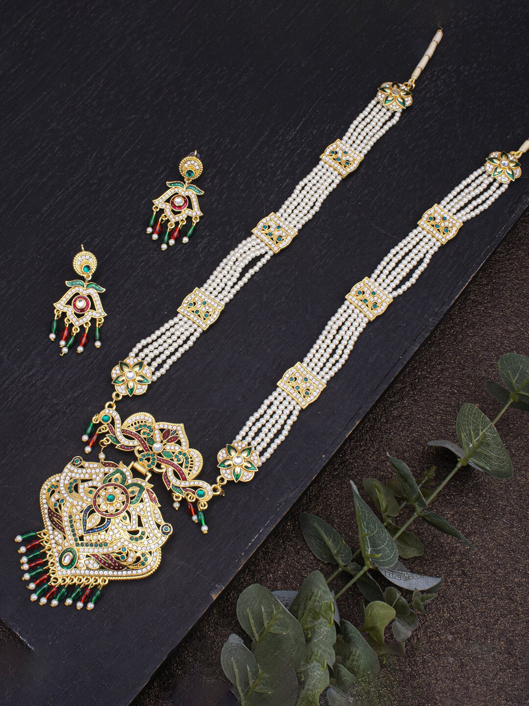 

Sukkhi Gold-Plated CZ-Studded & Kundan-Beaded Jewellery Set