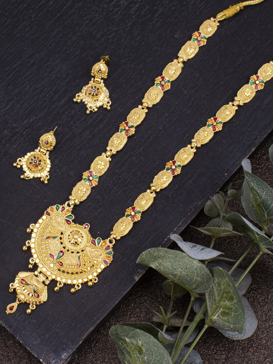 

Sukkhi Gold-Plated Stone-Studded & Beaded Long Jewellery Set