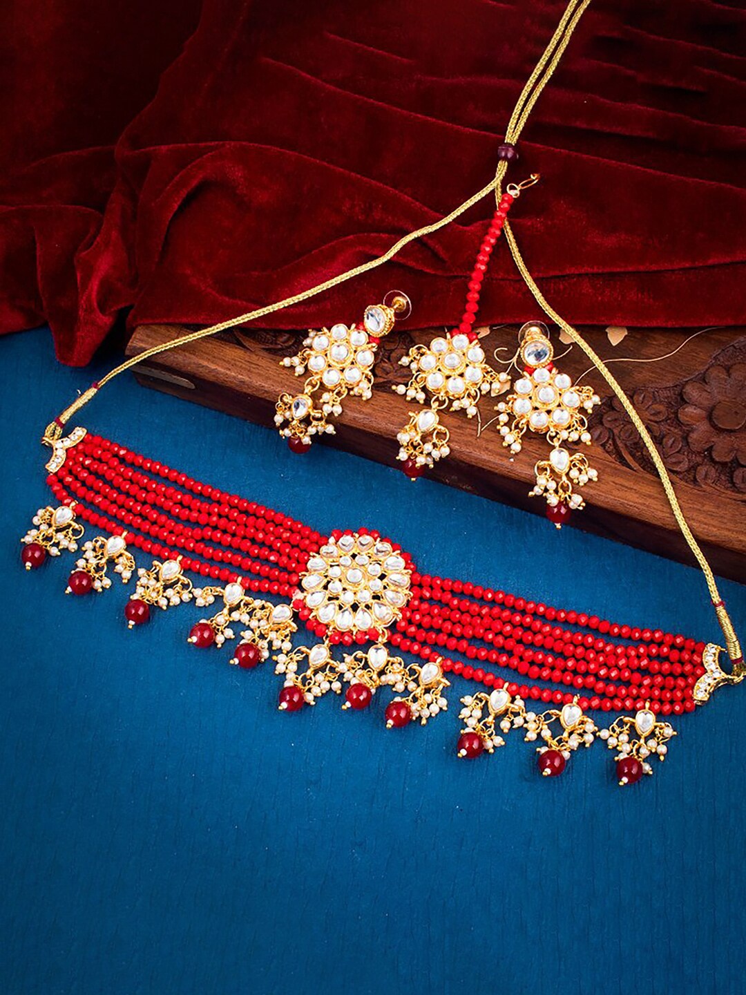 

Sukkhi Gold-Plated Kundan Necklace and Earrings with Maang Tika