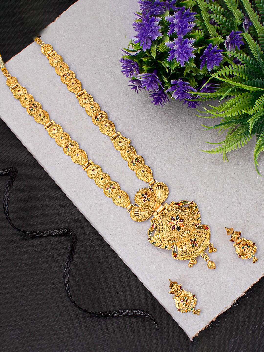 

Sukkhi Gold-Plated Long Floral Design Necklace and Earrings