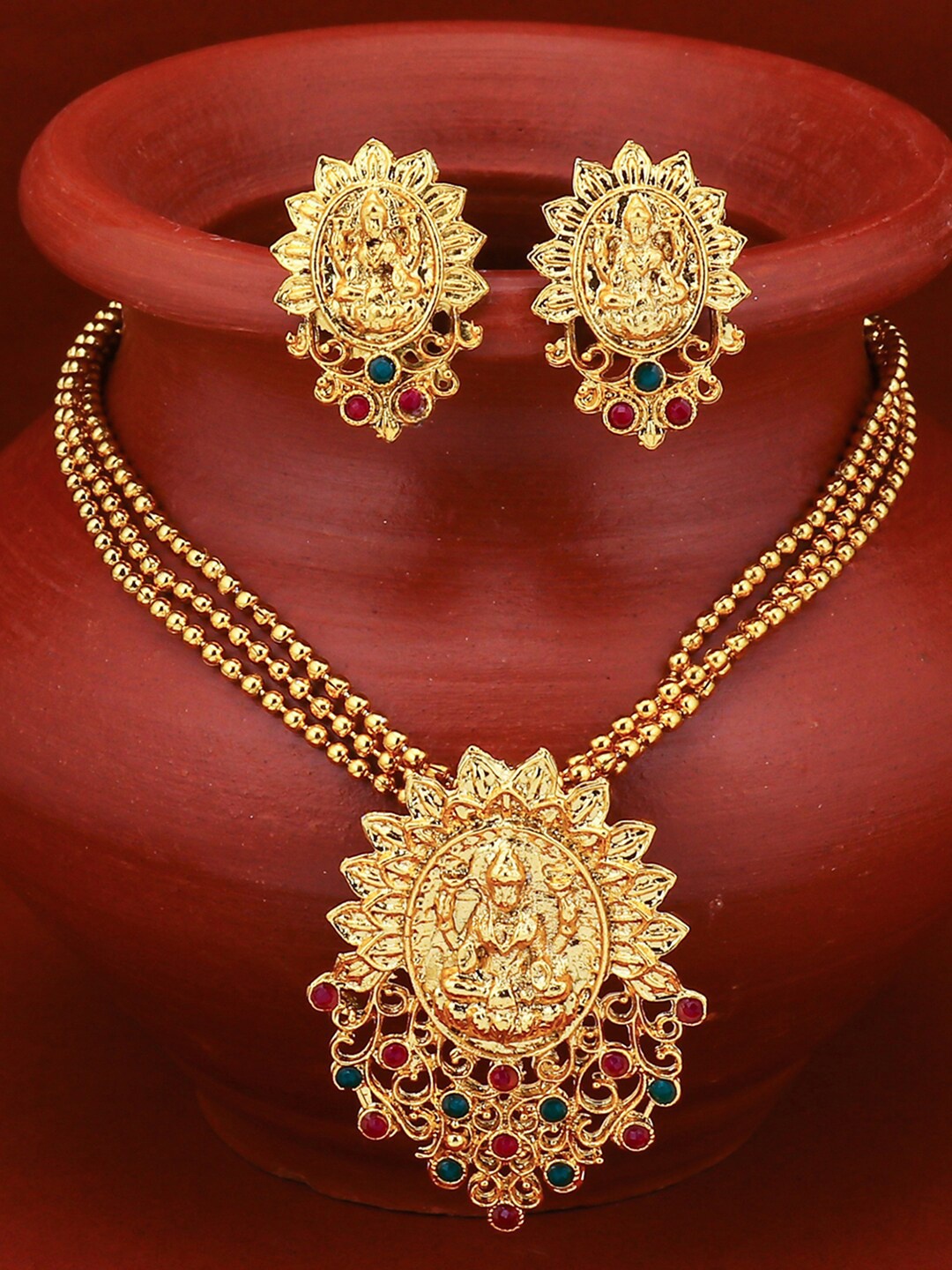 

Sukkhi Gold-Plated Goddess Laxmi Stone-Studded Jewellery Set