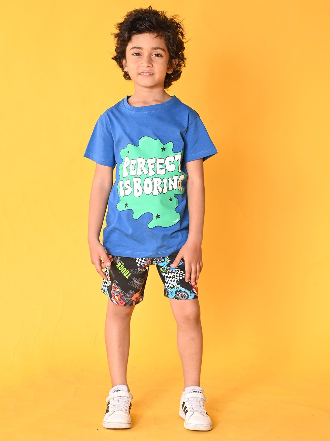 

Anthrilo Boys Printed Pure Cotton T-shirt With Shorts, Blue