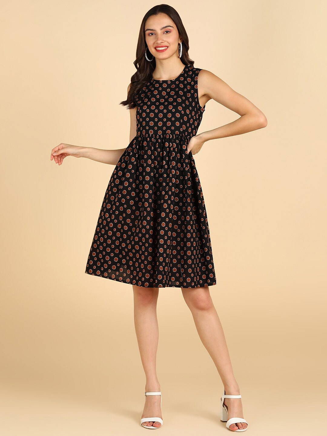 

ZNX Clothing Black Polka Dot Print Fit & Flare Dress