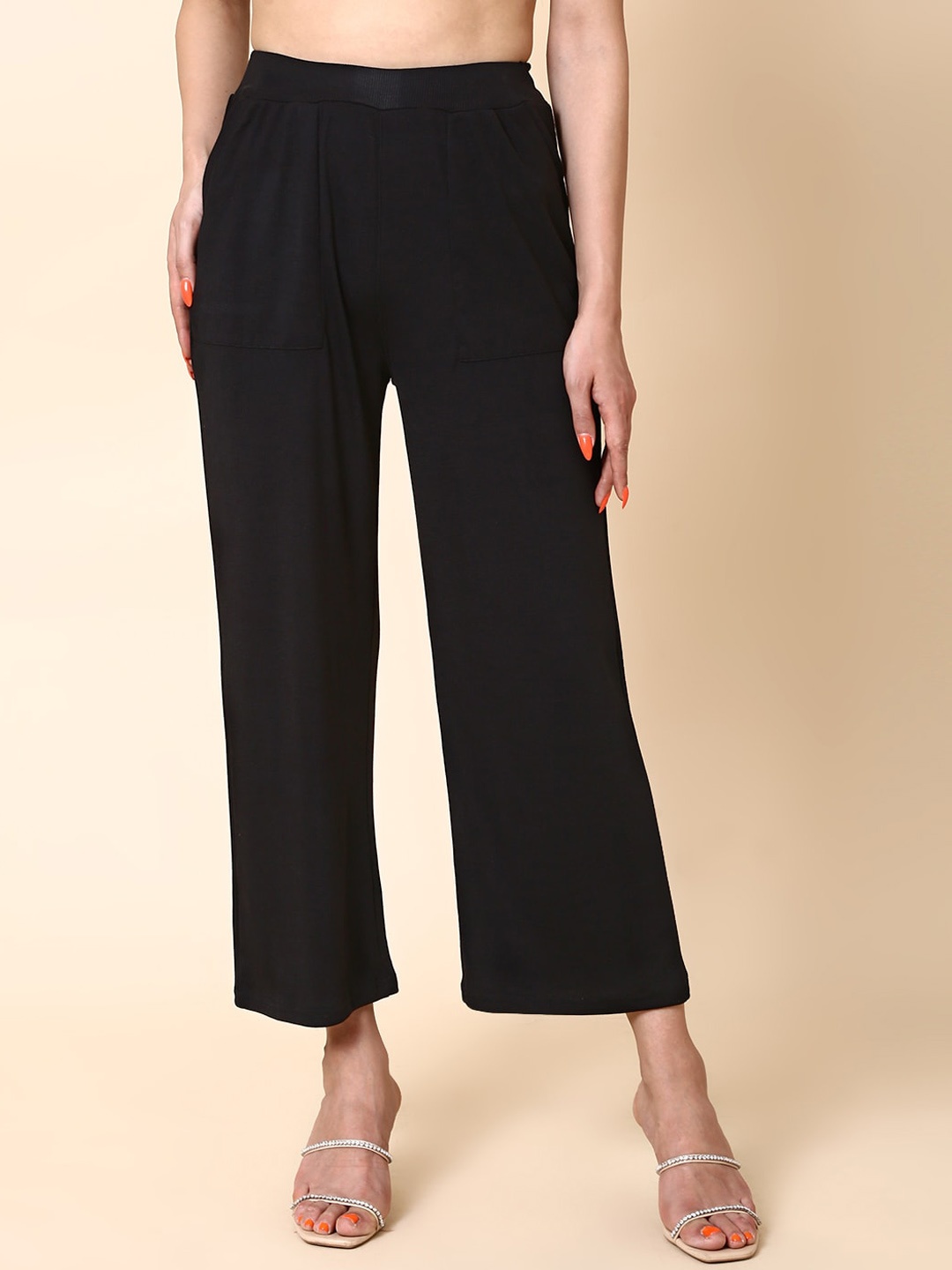 

VIOSFAIRA Women Relaxed Straight Leg High-Rise Non Iron Trousers, Black