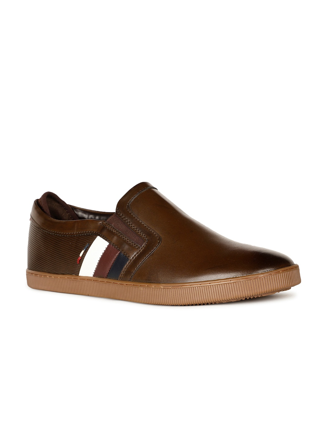 

Bata Men Striped PU Slip-On Sneakers, Brown