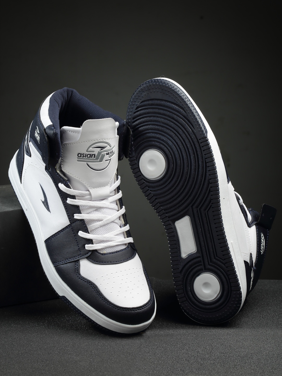 

ASIAN Men Colourblocked Mid-Top Synthetic Leather Sneakers, Navy blue